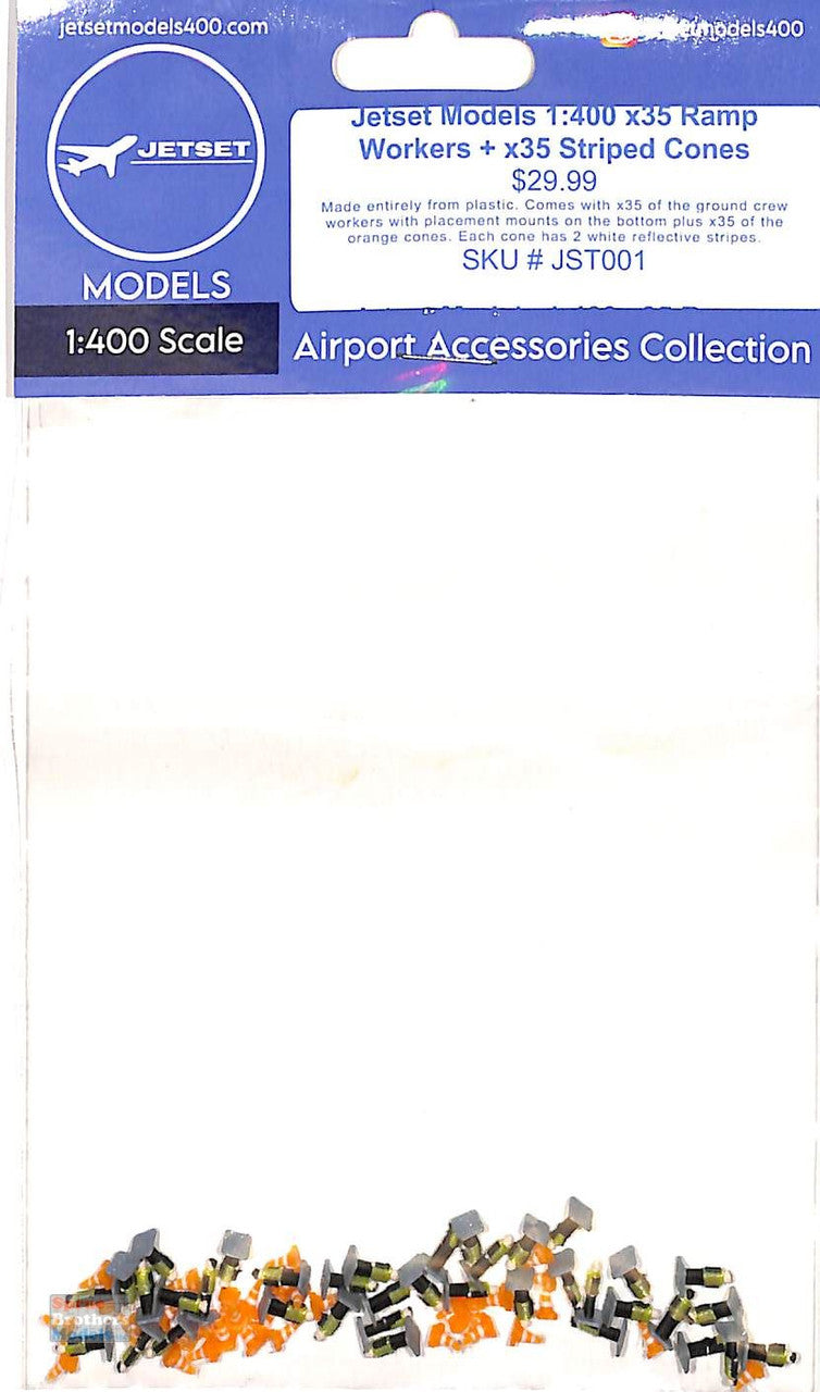 Jetset Models 1:400 Scale x35 Ground Crew Workers And x35 Orange Cones Striped