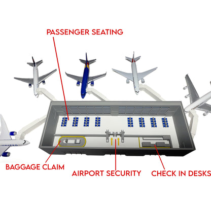 Model Airport Terminal 5x Gates with Removable Roof (13” x 5”)