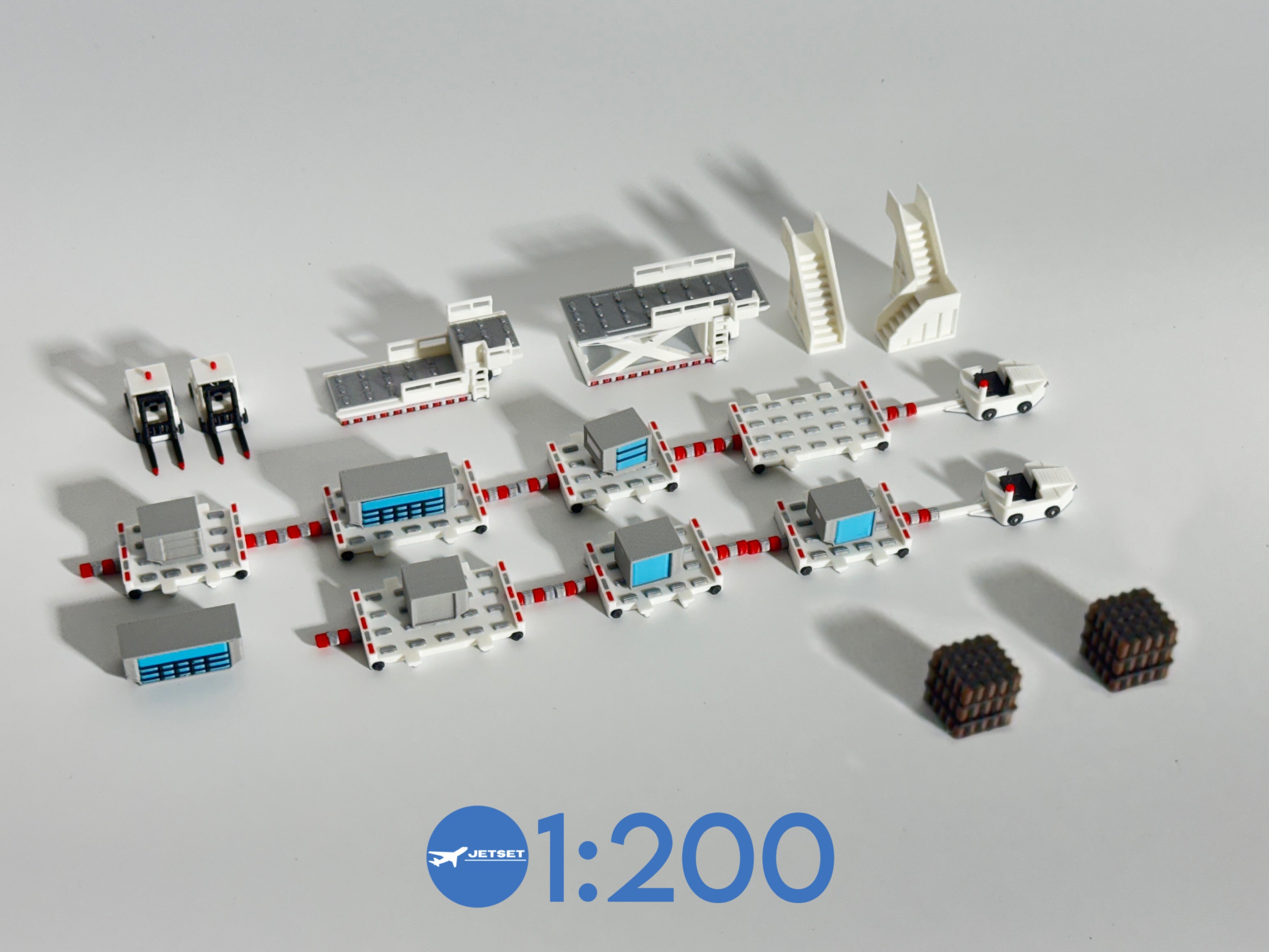 1:200 Scale White Cargo GSE For Model Airplanes. Features 26 Pieces ...