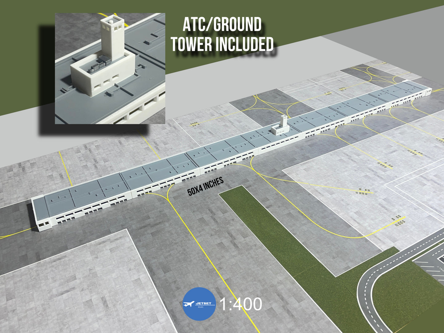 Jetset Models 1:400 XXL (50x4in) Terminal With Ramp/ATC Tower C/W Gemini Jets
