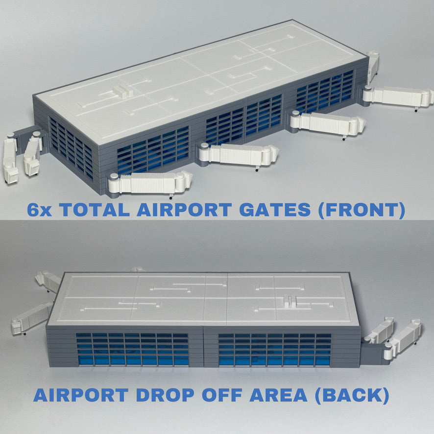 Airport Terminal Playset/Display Model– Fits Daron Planes, Moving Jetways, Removable Roof, Realistic Full Interior, Transparent Windows – Collectible Toy for Kids & Aviation Enthusiasts (18” x 7”)