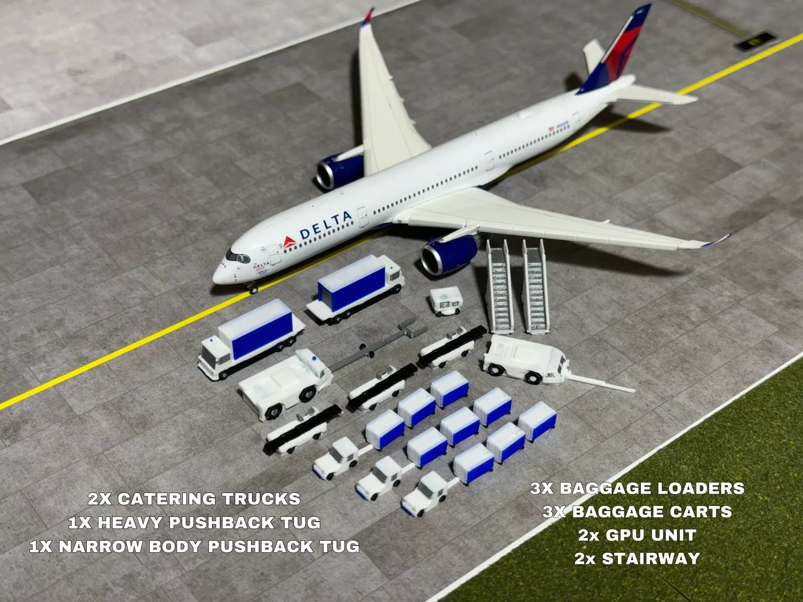 6x White Dolly Tug & ULD/Baggage Trailers – 1:400 Scale Airport GSE Models, British Airways, By AVGEEK MODELS